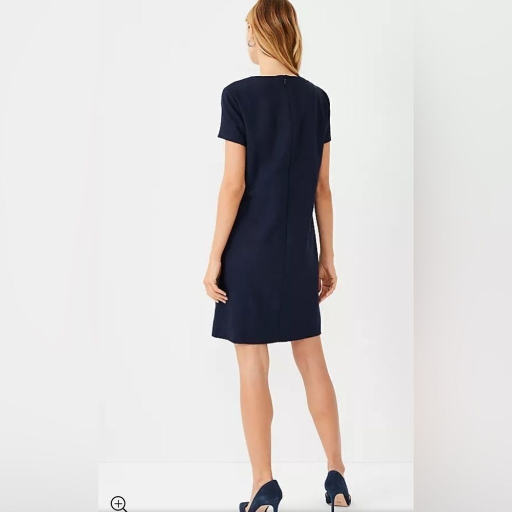 Ann Taylor NWT Short Sleeve Navy Blue Textured Pocket Shift Dress Sz 16 - Picture 2 of 11